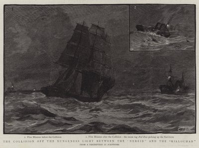 The Collision off the Dungeness Light between the Nereid and the Killochan by Charles J. Staniland
